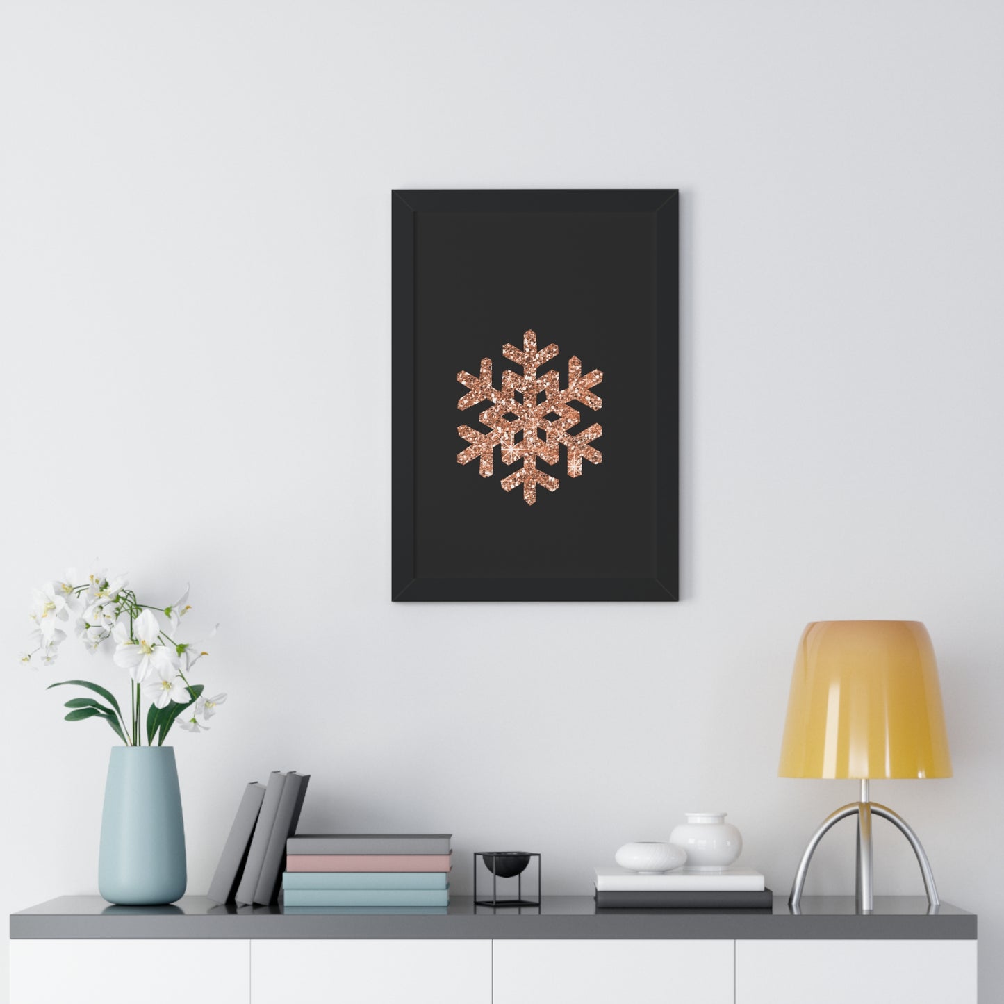 Rose Gold Snowflake Art Framed Vertical Poster