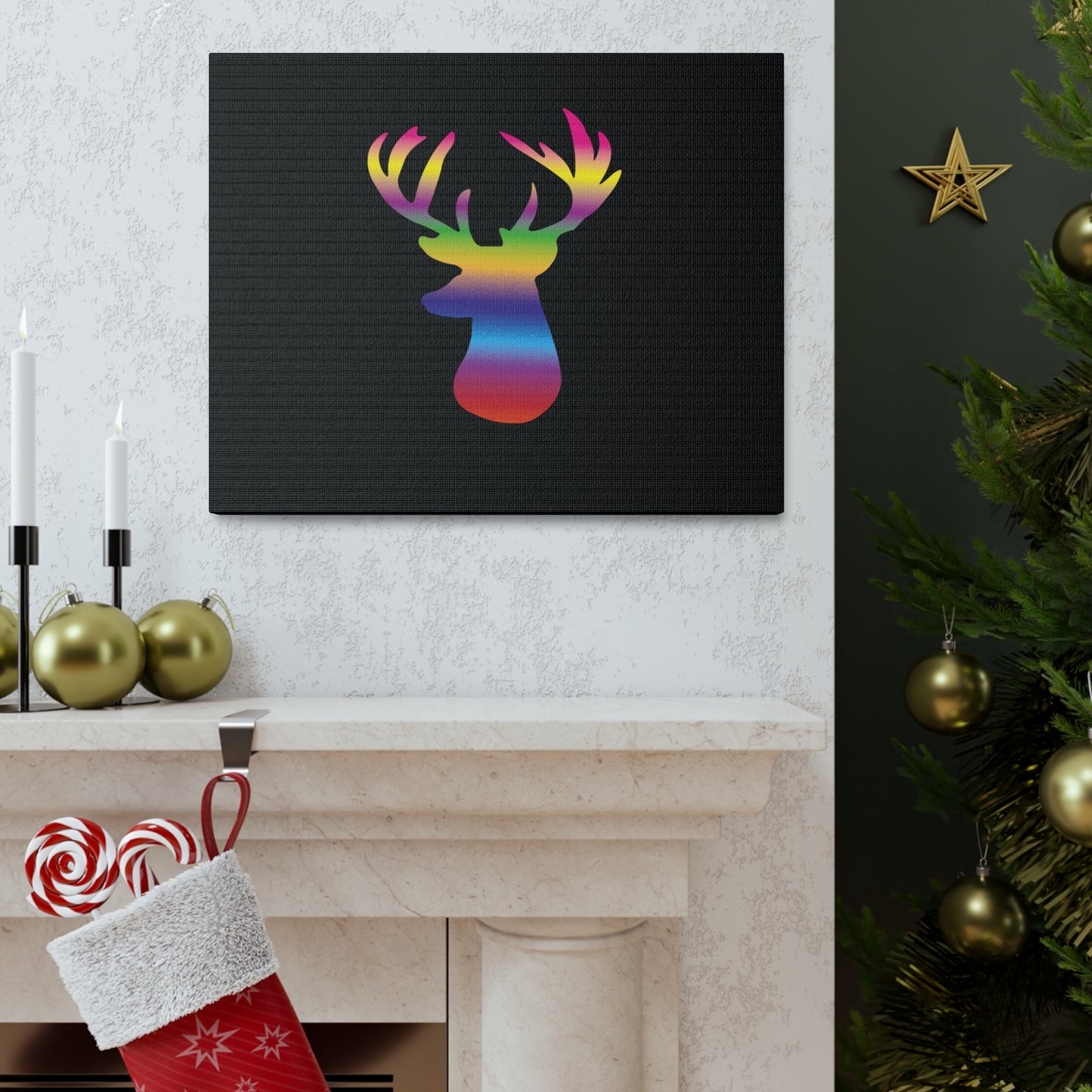 Rainbow Stag Head Canvas Gallery Wraps