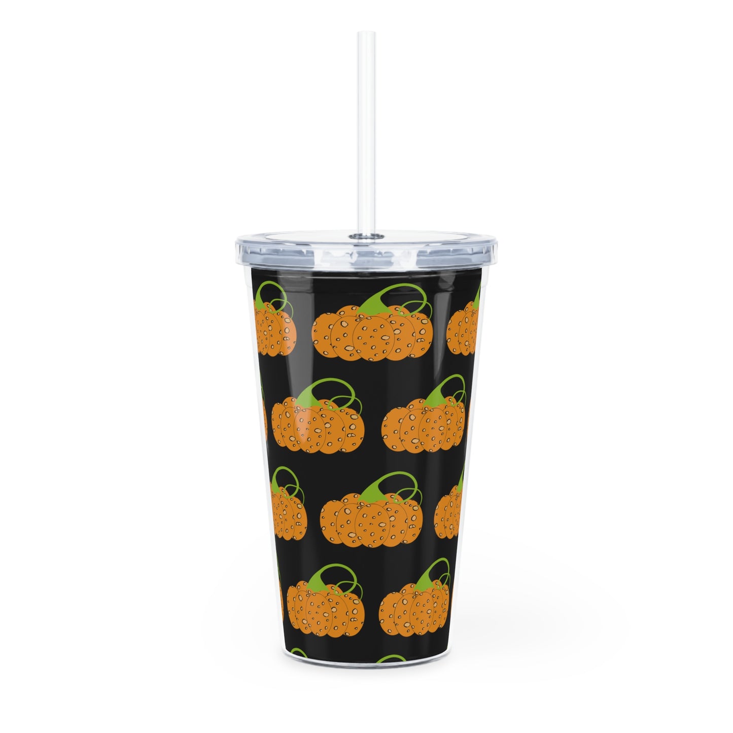 Pumpkin Art Pattern Plastic Tumbler with Straw