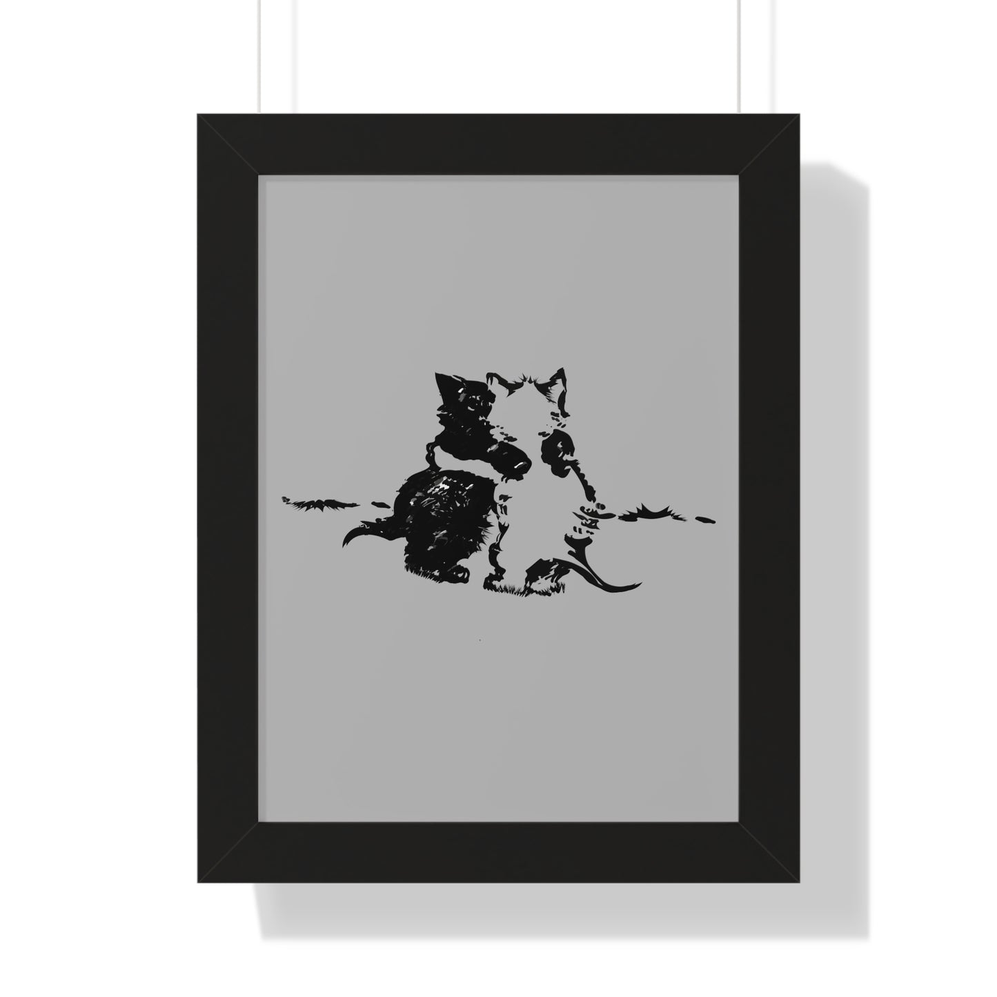 Kissing Cats Black & White Framed Vertical Poster