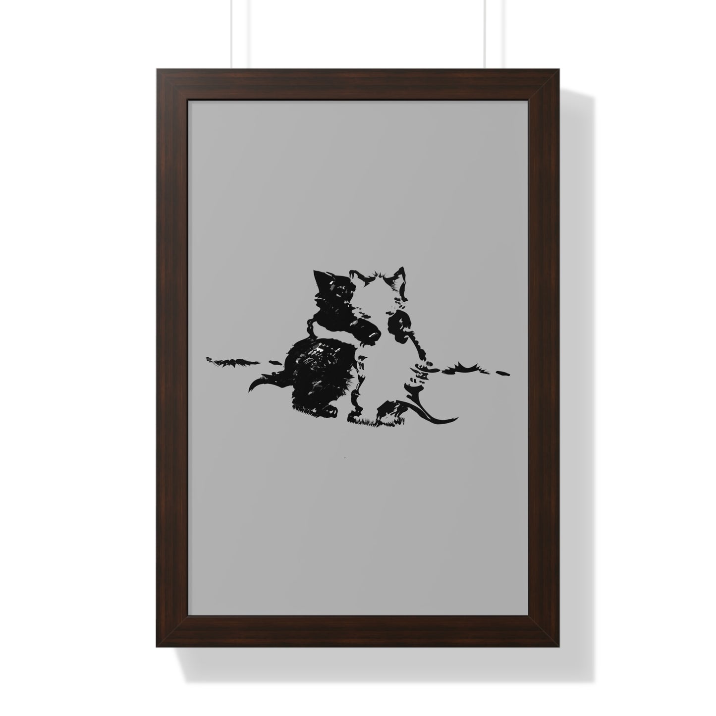 Kissing Cats Black & White Framed Vertical Poster