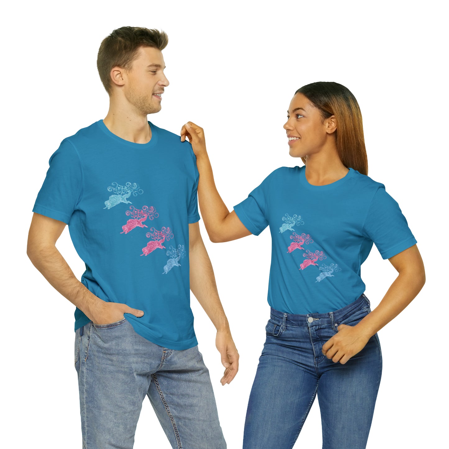 Pink & Blue Cat's Tail's Art Unisex Jersey Short Sleeve Tee