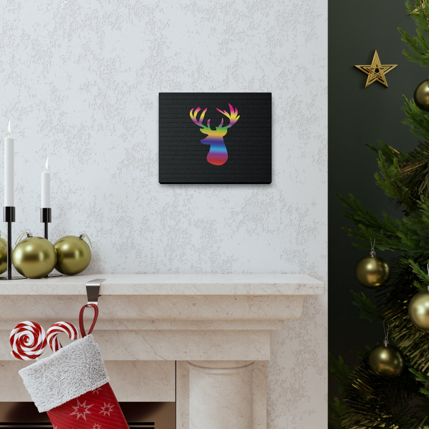 Rainbow Stag Head Canvas Gallery Wraps