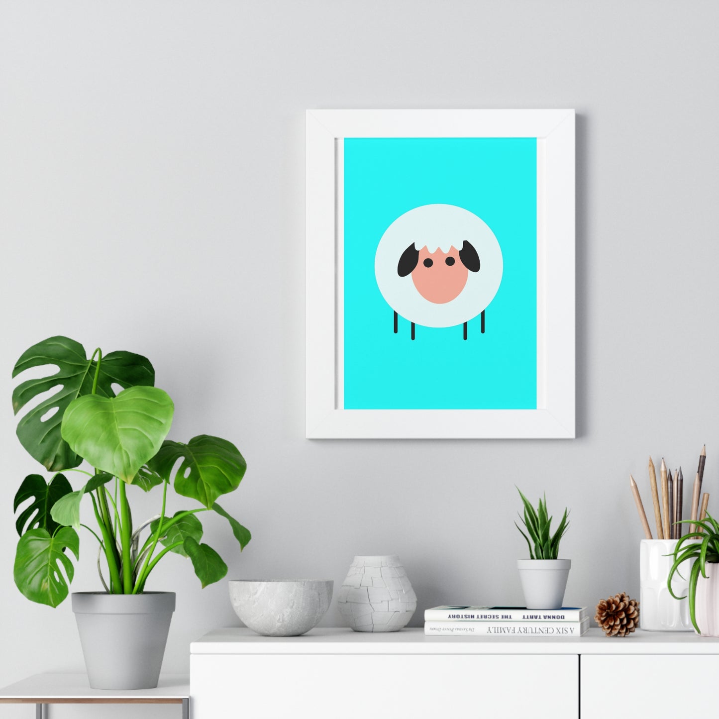 Sheep Blue Art Framed Vertical Poster