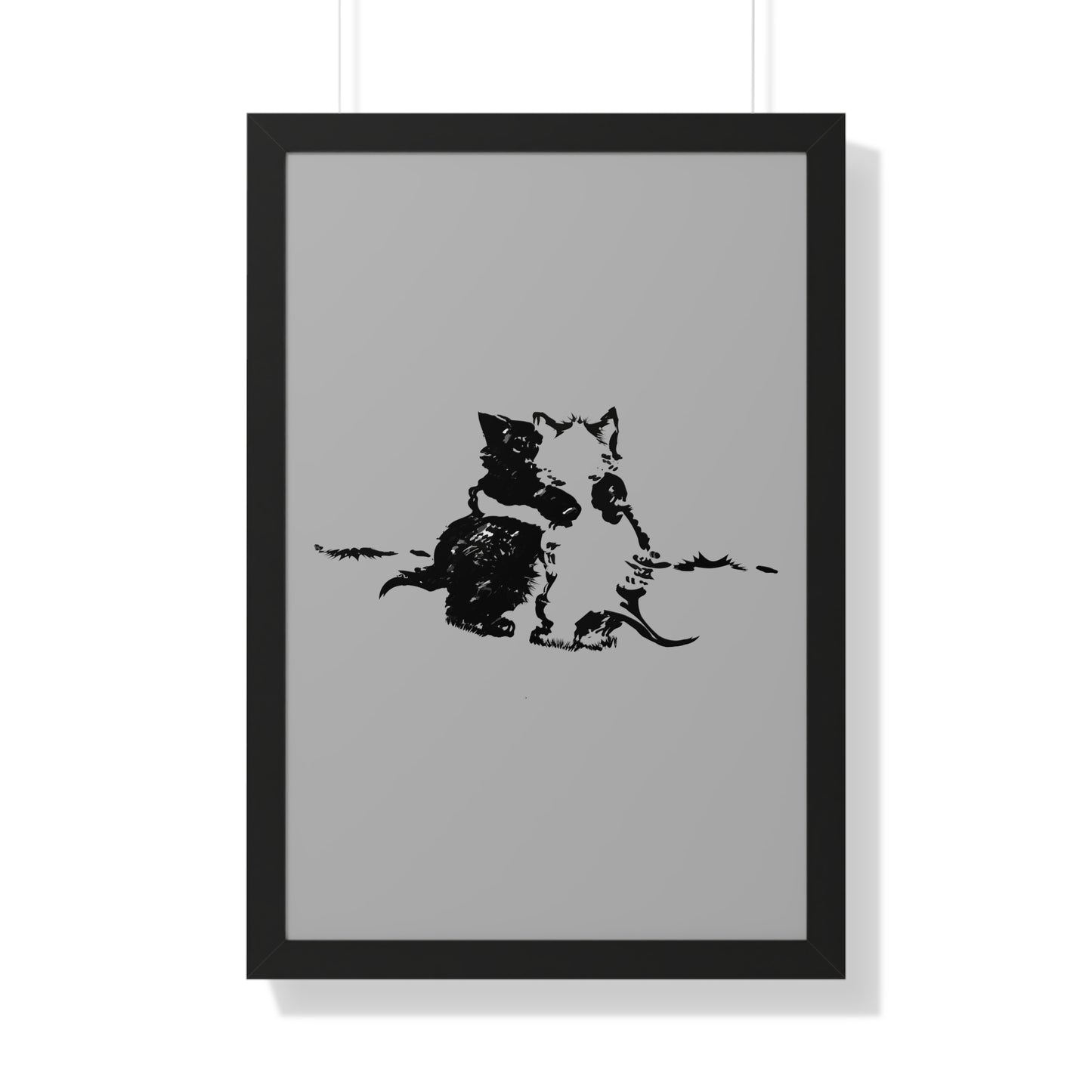 Kissing Cats Black & White Framed Vertical Poster