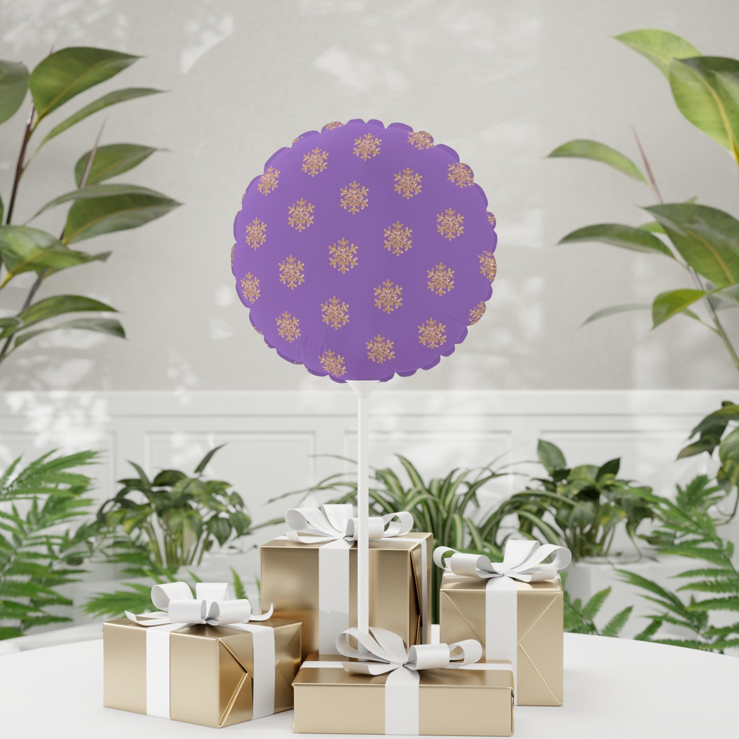 Rose Gold Glitter Snowflake, Purple Balloon (Round and Heart-shaped), 11"