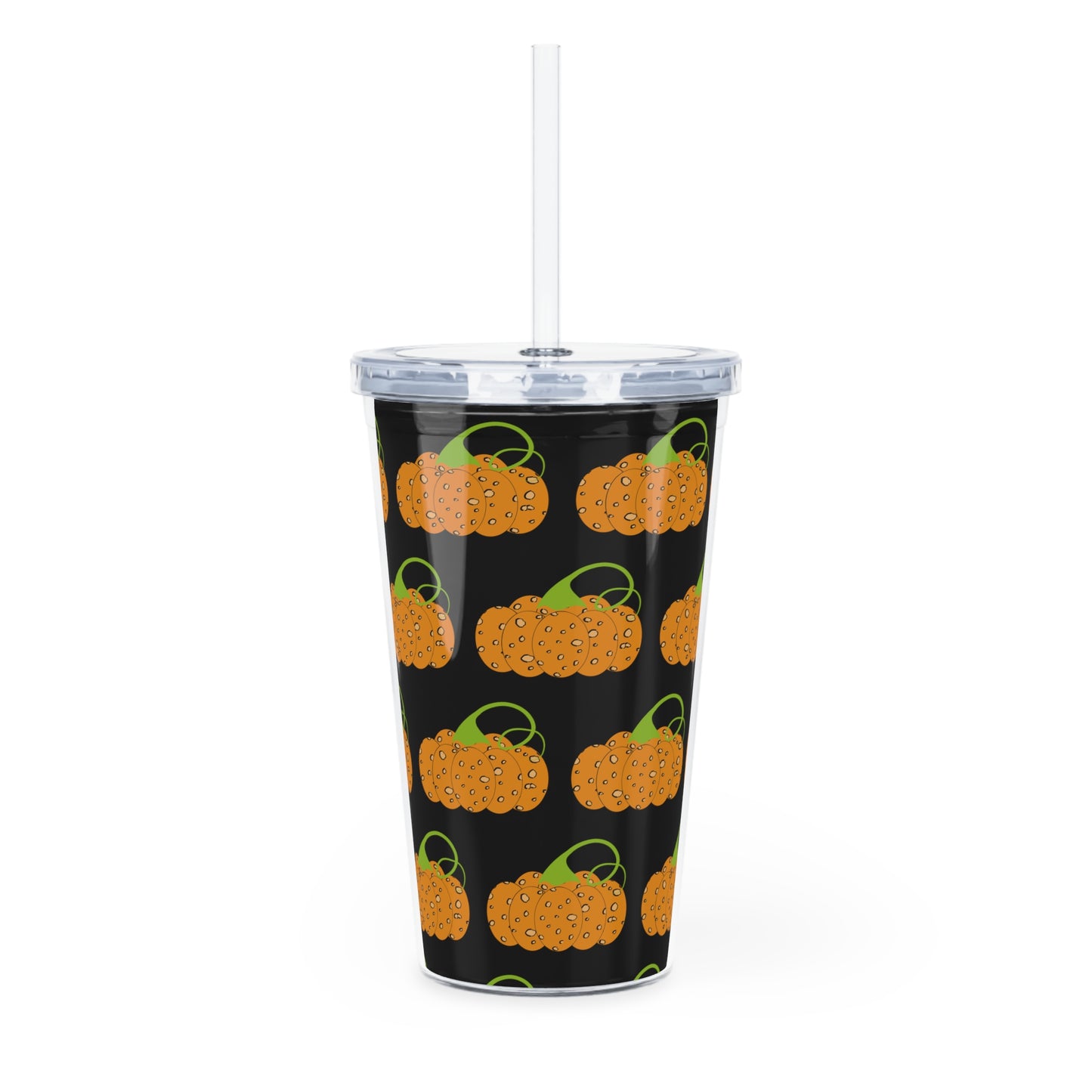 Pumpkin Art Pattern Plastic Tumbler with Straw