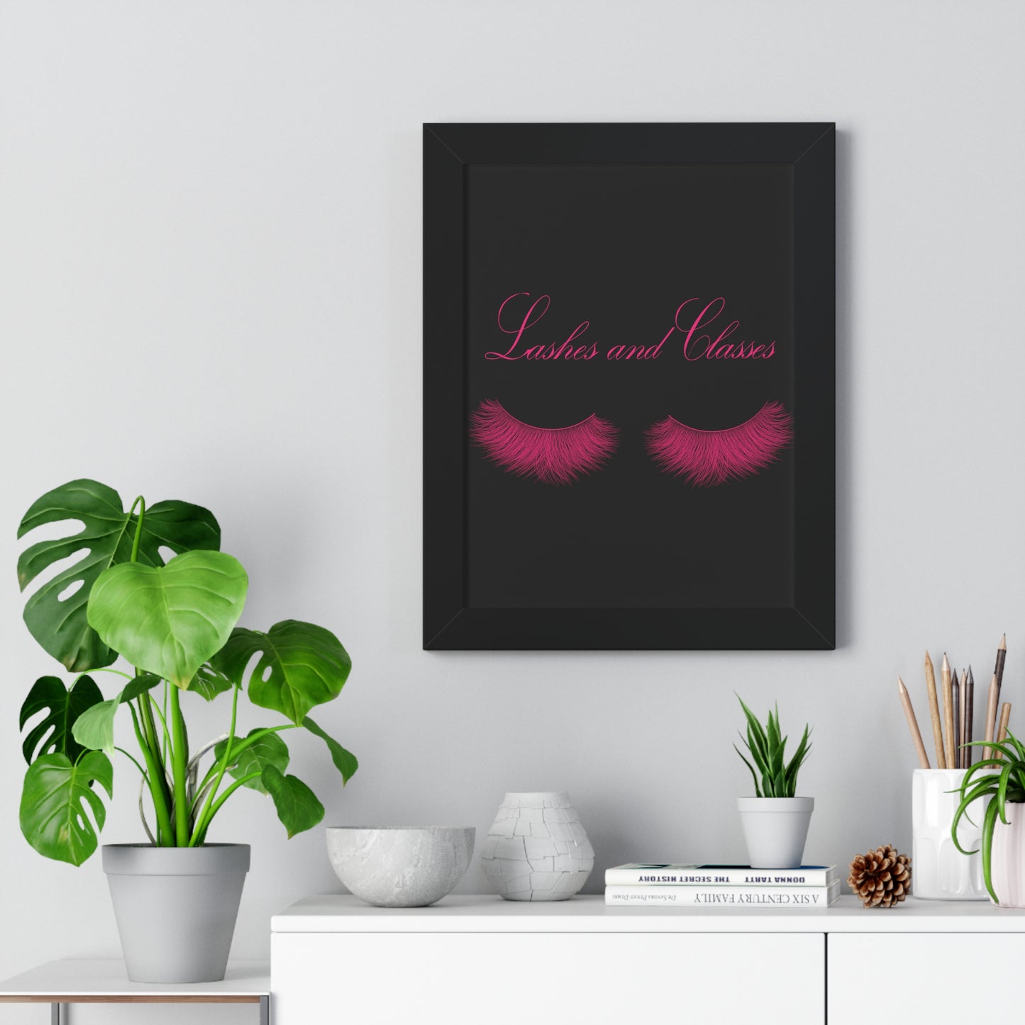 Lashes & Classes Pink and Black Framed Vertical Poster