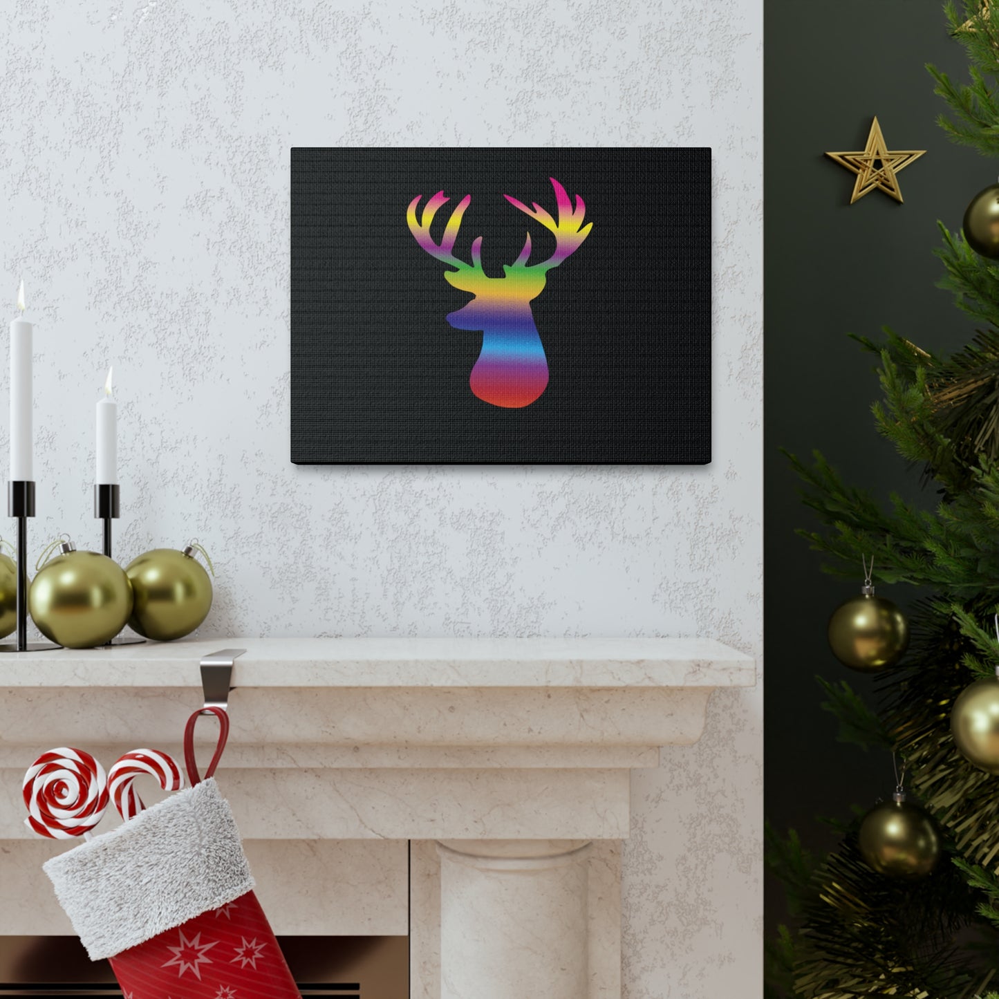 Rainbow Stag Head Canvas Gallery Wraps