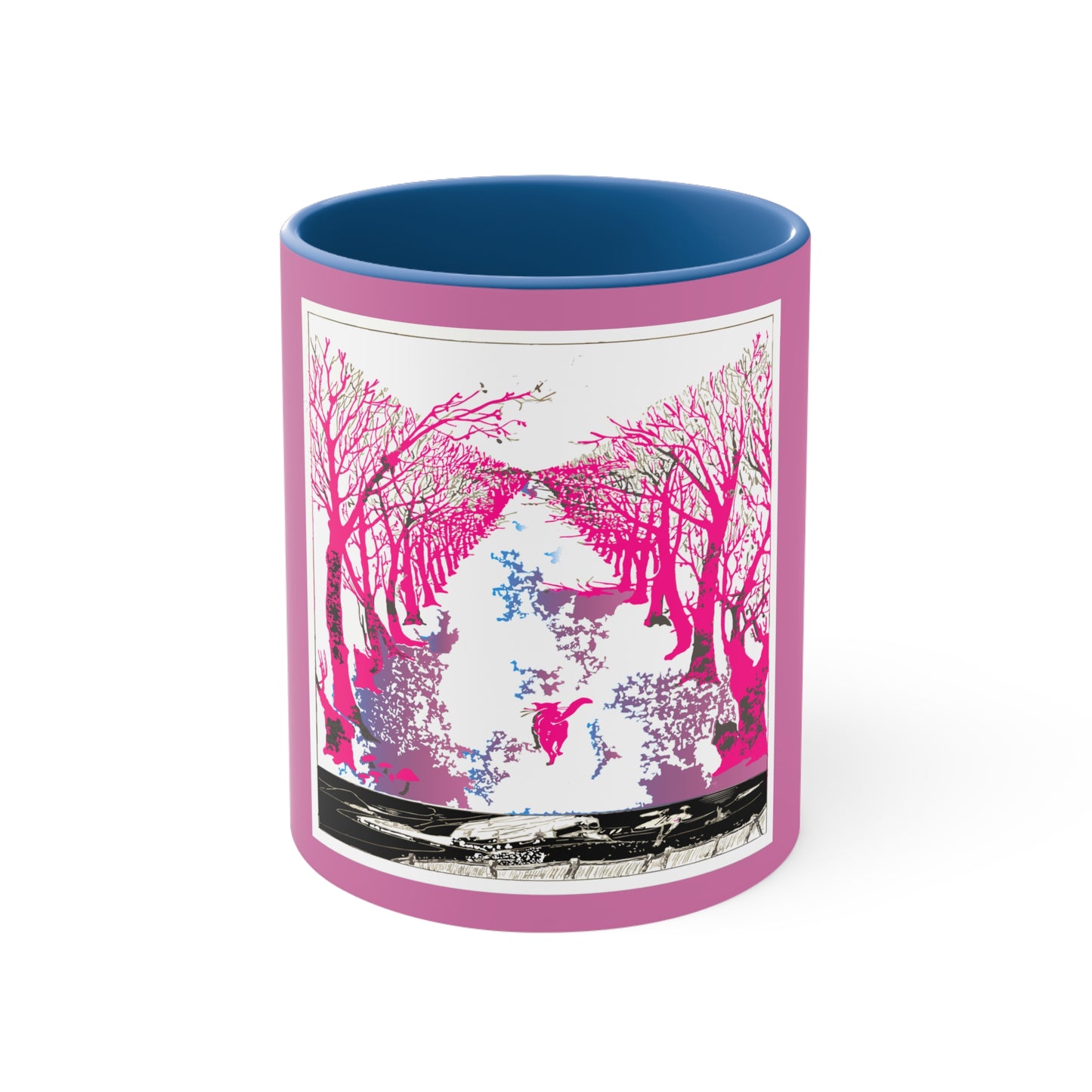 Pink Cat in the Woods Art Accent Coffee Mug, 11oz