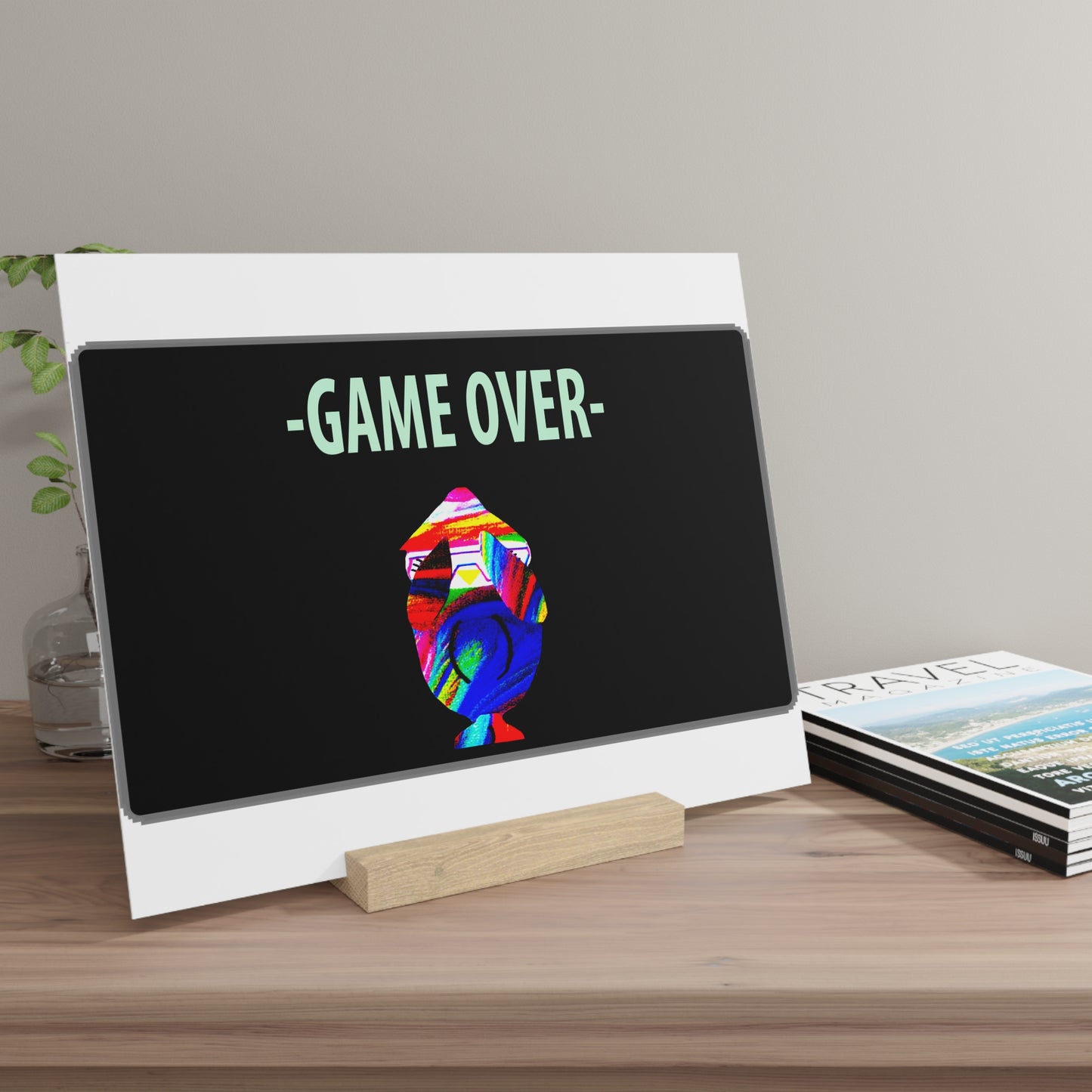 The Penguinies Retro Game Over Art Scene Gallery Board with Stand