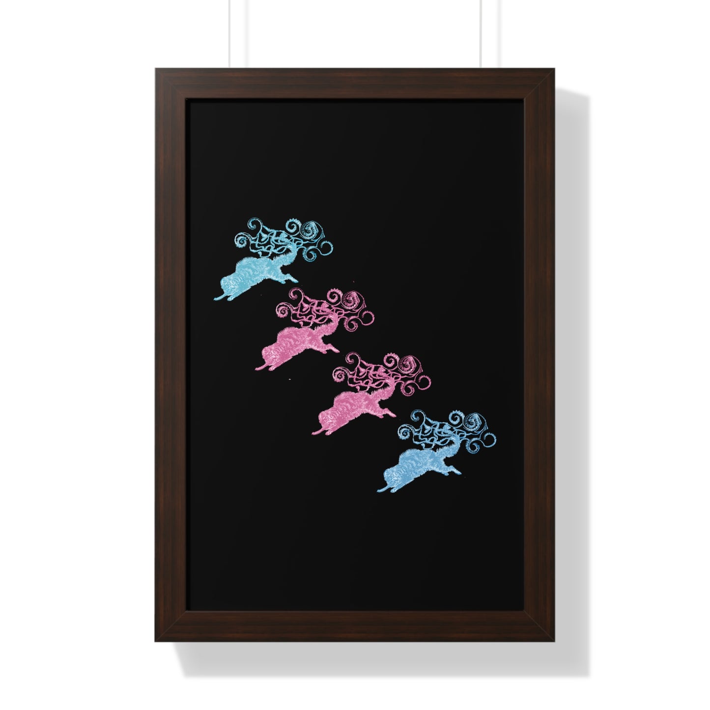 Pink & Blue Four Cat's Tail's Art Framed Vertical Poster