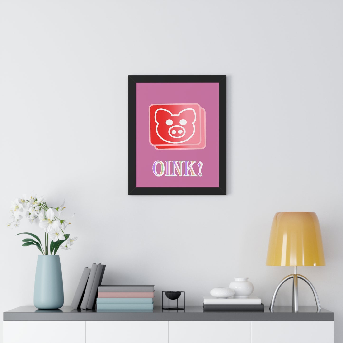 Pig Oink! Pink Digital Art Framed Vertical Poster