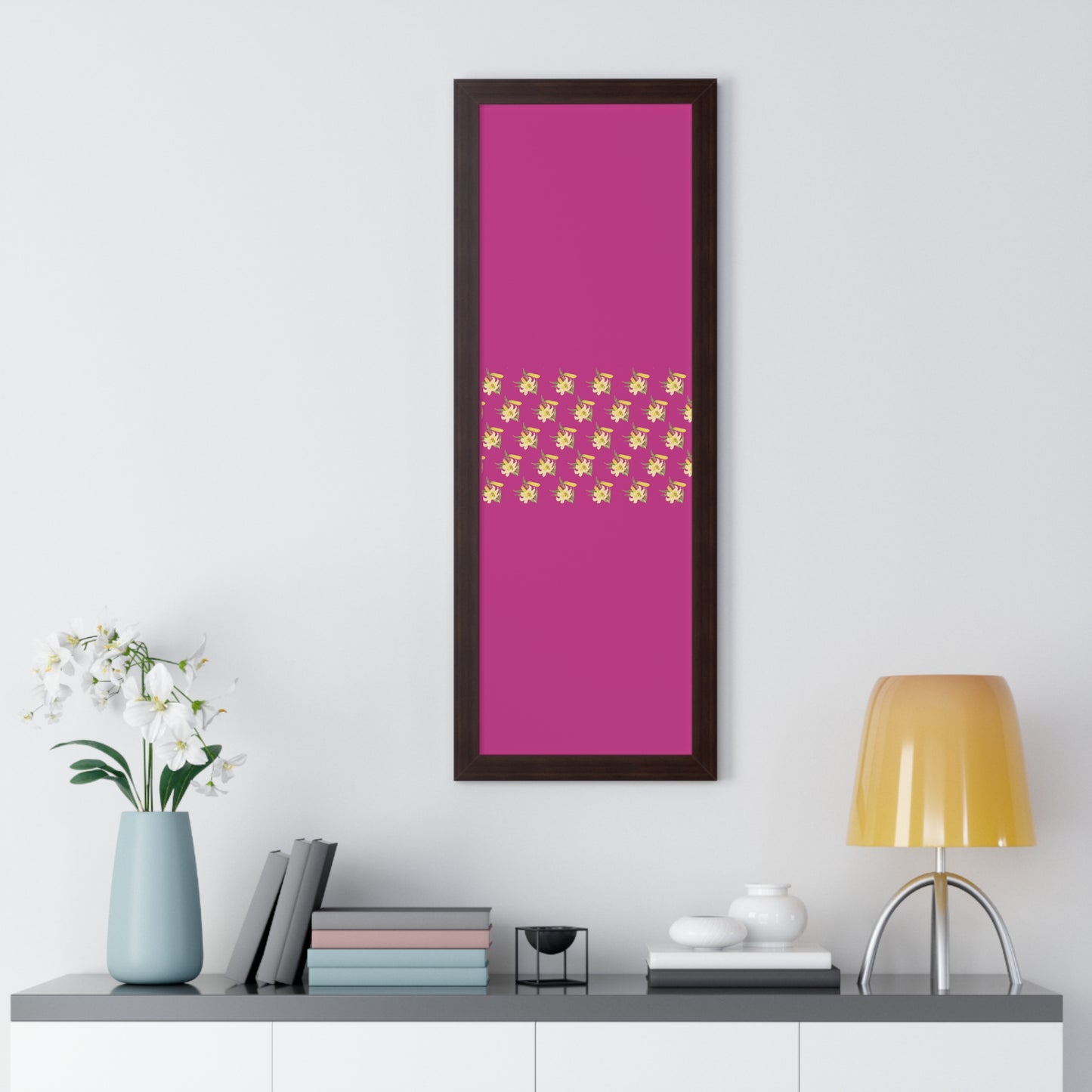 Daffodil Pattern Art Pink Framed Vertical Poster