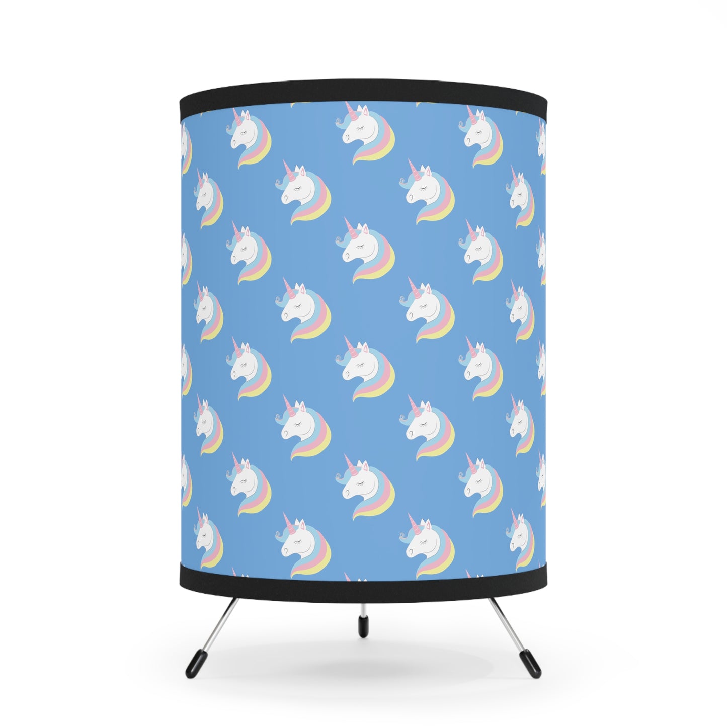 Unicorn Pattern Blue Tripod Lamp with High-Res Printed Shade, US\CA plug