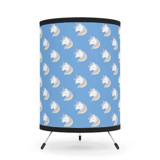 Unicorn Pattern Blue Tripod Lamp with High-Res Printed Shade, US\CA plug