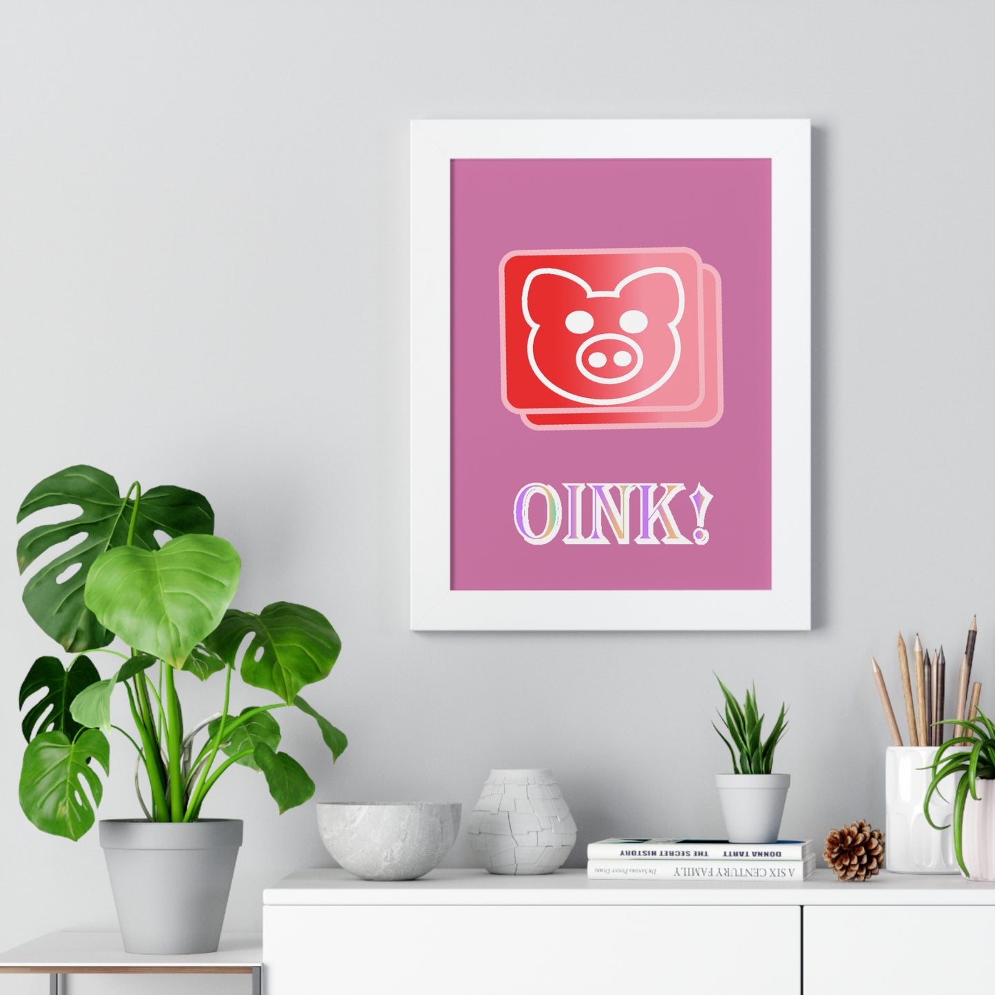 Pig Oink! Pink Digital Art Framed Vertical Poster