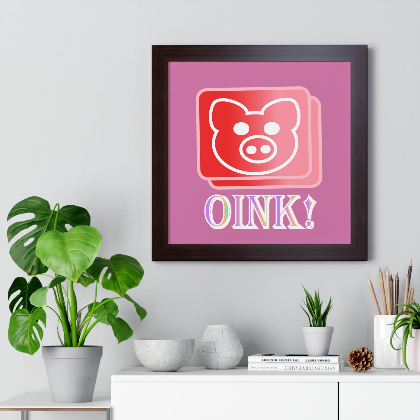 Pig Oink! Pink Digital Art Framed Vertical Poster