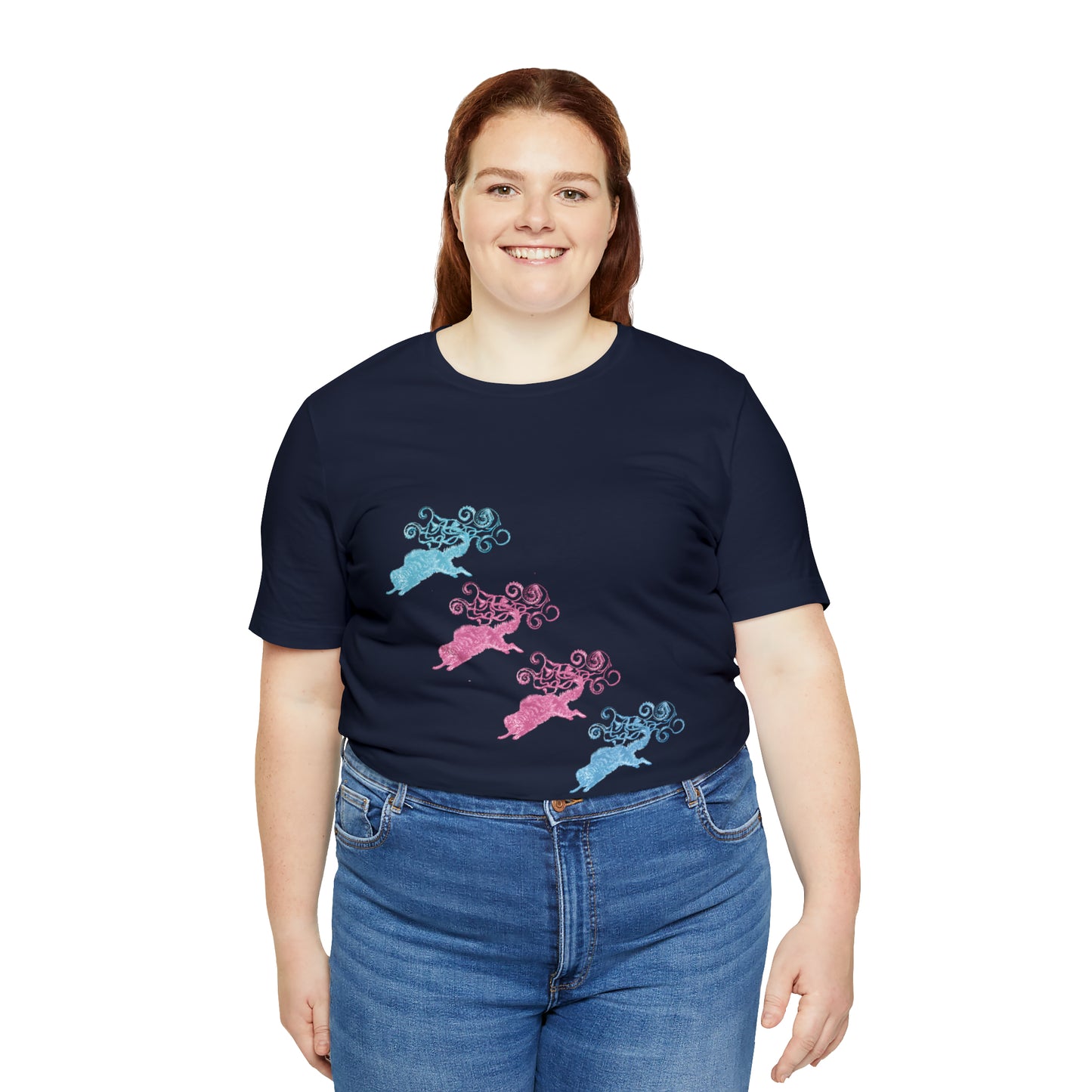 Pink & Blue Cat's Tail's Art Unisex Jersey Short Sleeve Tee