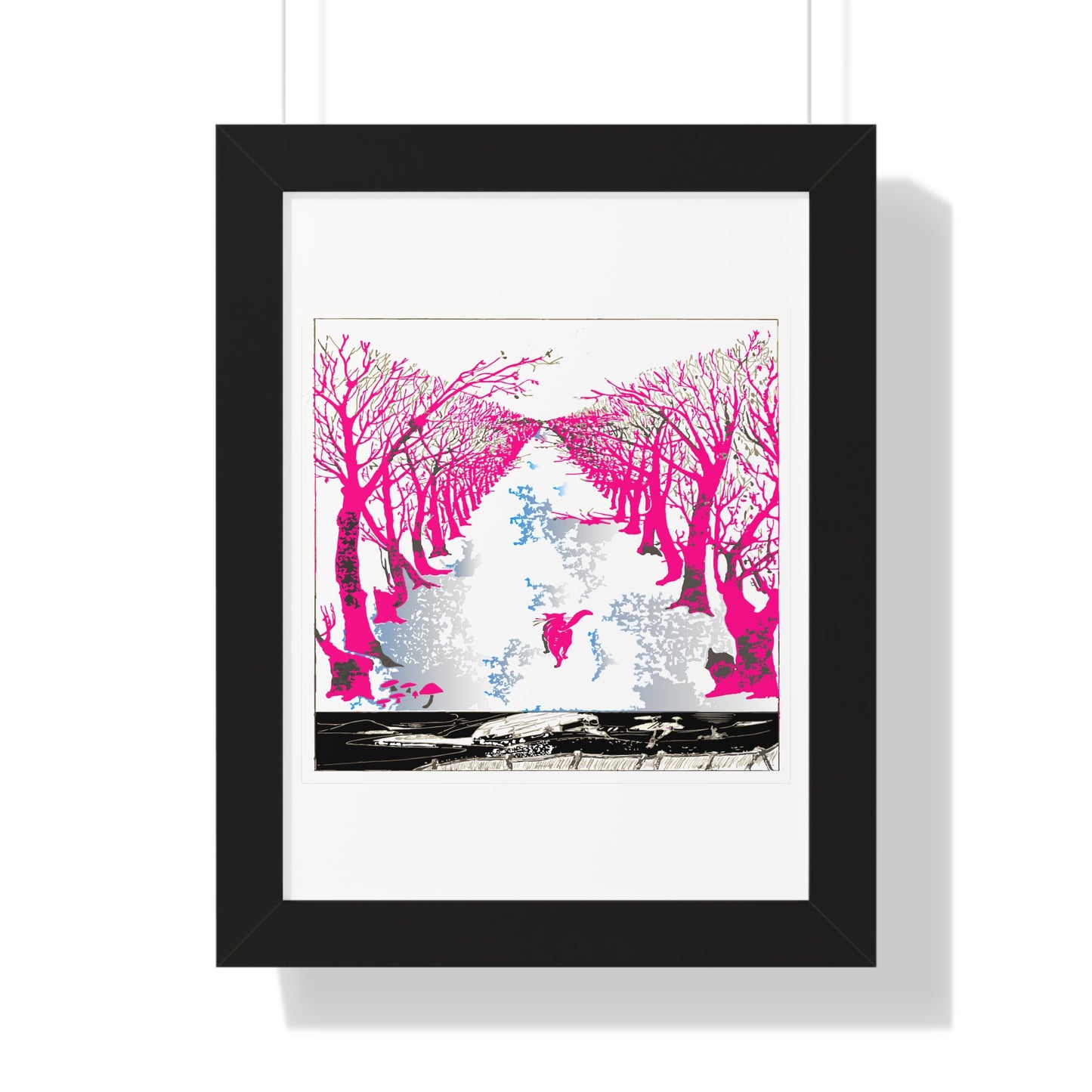 Pink Cat in the Woods Art Work Framed Vertical Poster