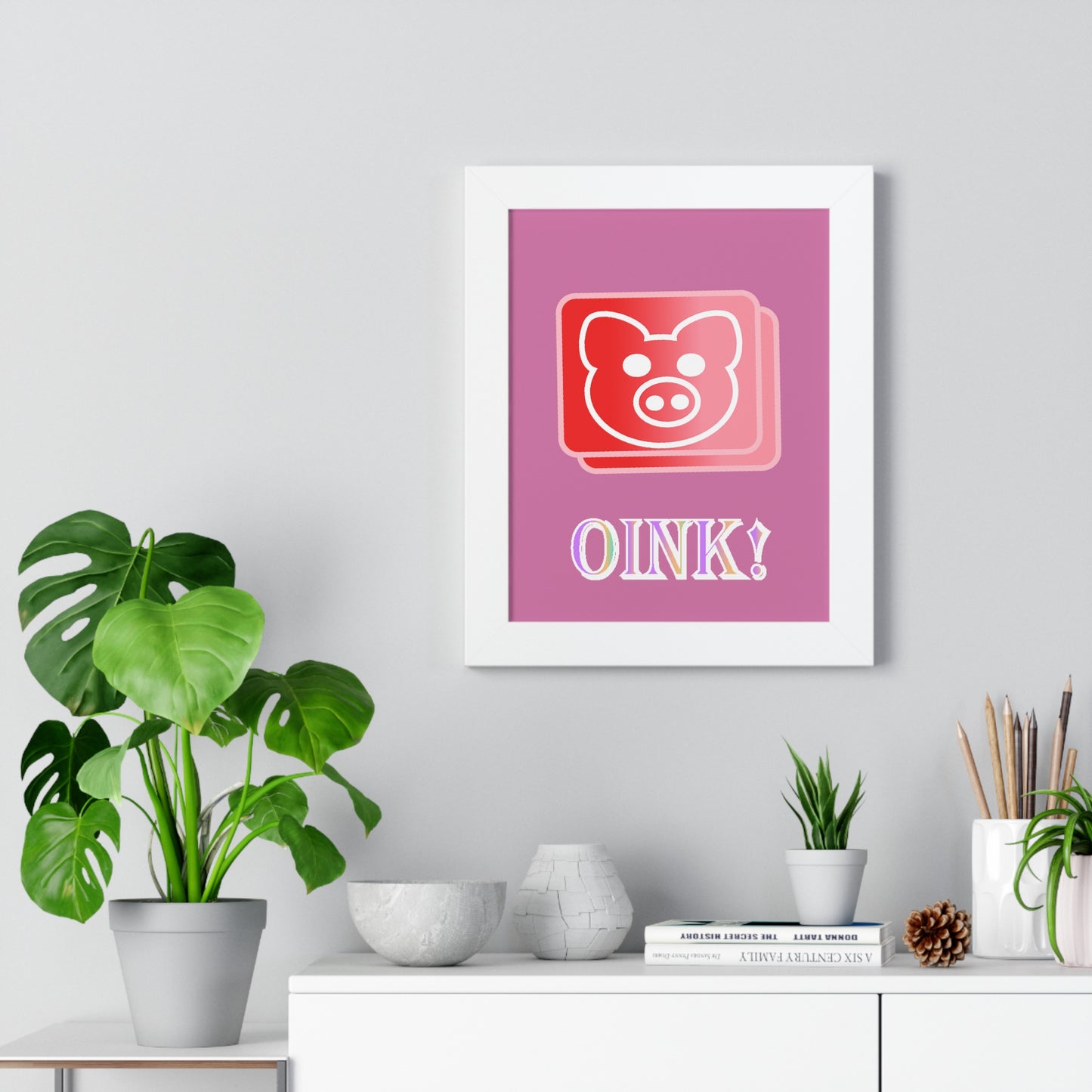 Pig Oink! Pink Digital Art Framed Vertical Poster