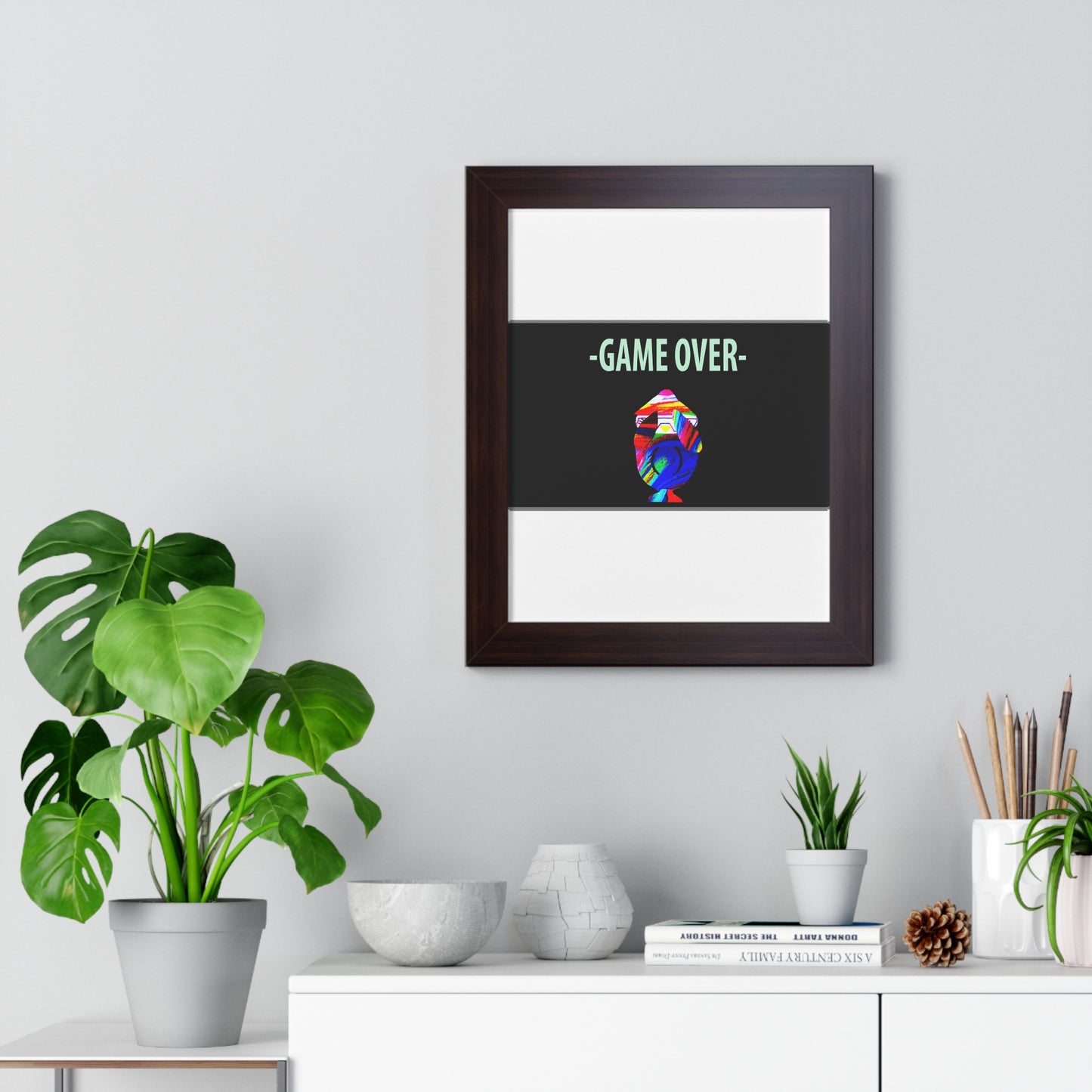 The Penguinies Original - Retro Game Over First Game App Framed Vertical Poster