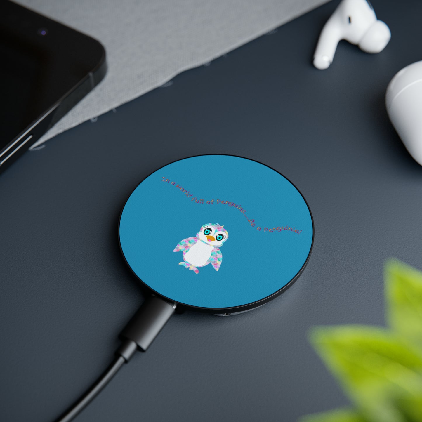 In a world full of penguins.... Be a Penguinies! Blue Magnetic Induction Charger