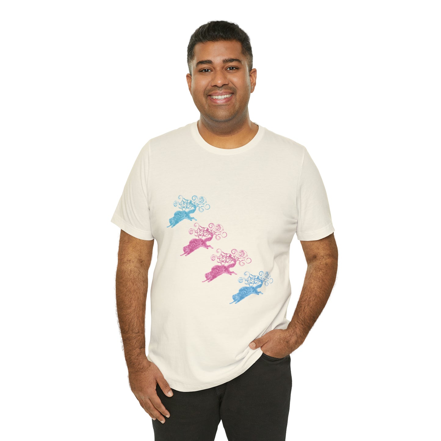 Pink & Blue Cat's Tail's Art Unisex Jersey Short Sleeve Tee