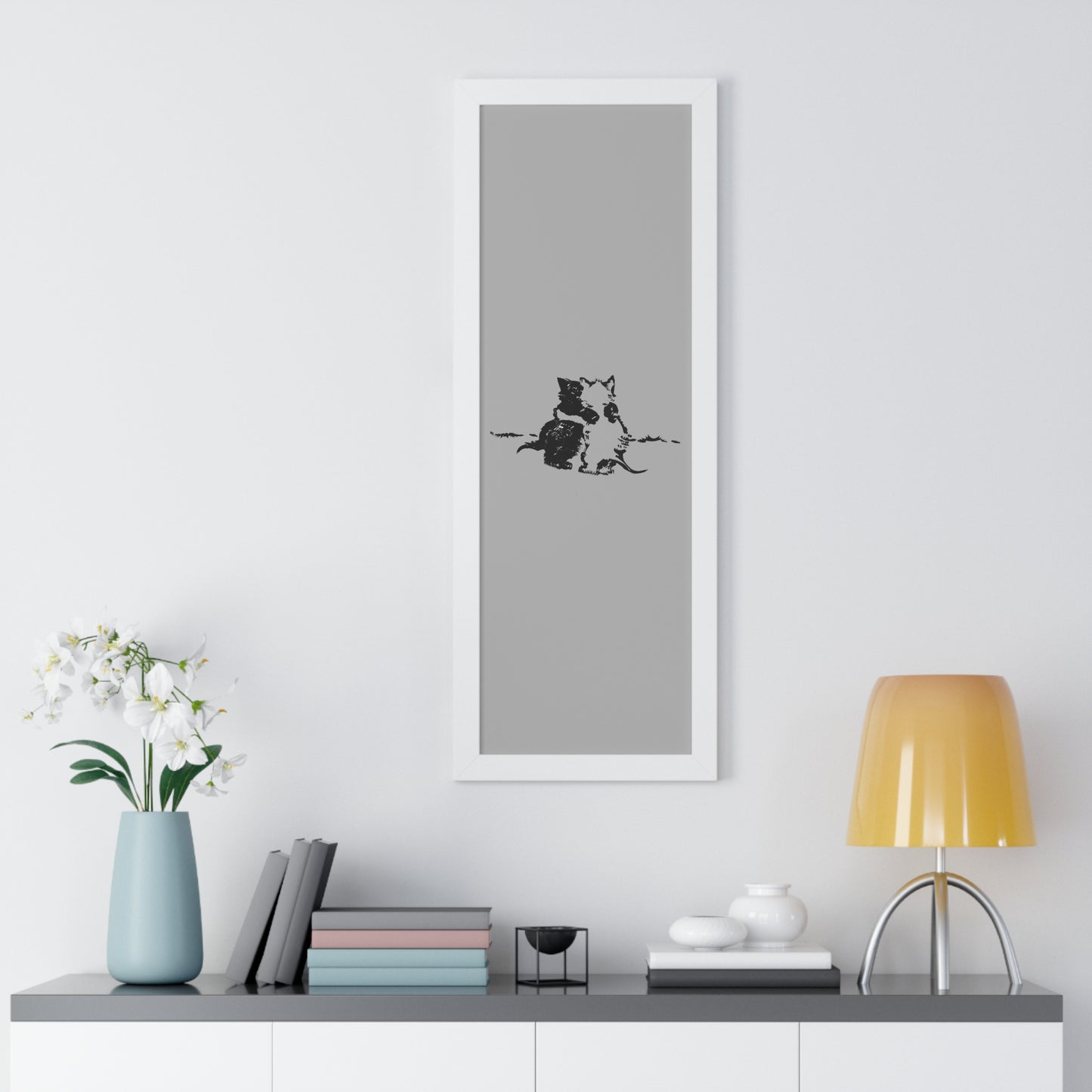 Kissing Cats Black & White Framed Vertical Poster