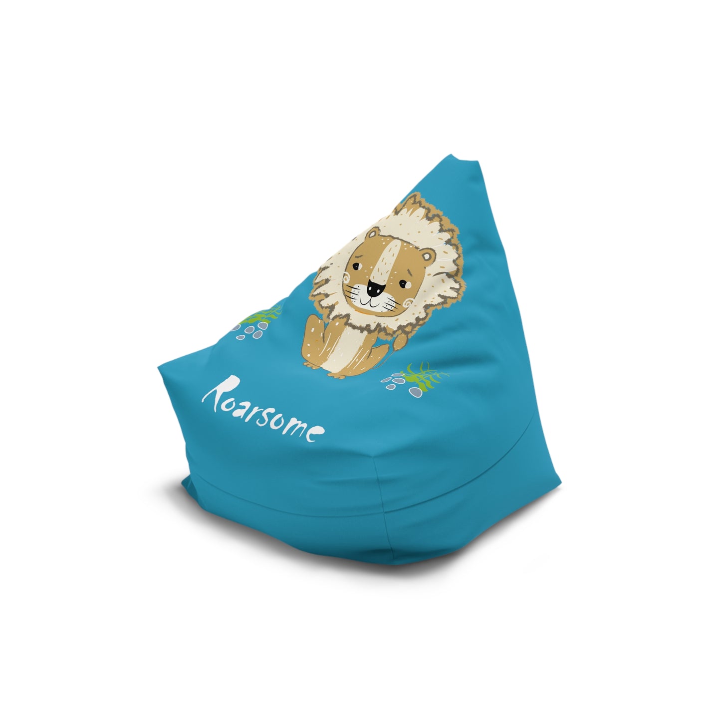 Lion Roarsome Illustration Turquoise, White text Bean Bag Chair Cover