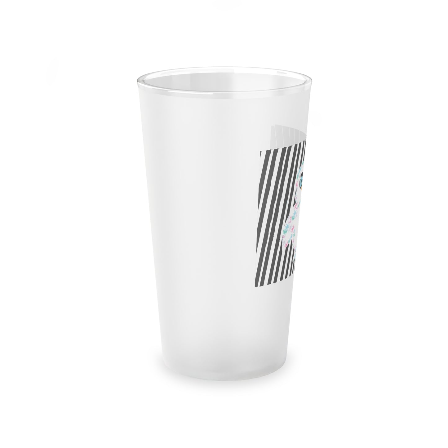 Penguinie Black & White Stripes Frosted Pint Glass, 16oz