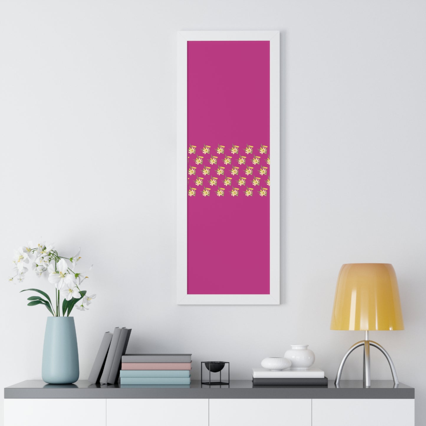 Daffodil Pattern Art Pink Framed Vertical Poster