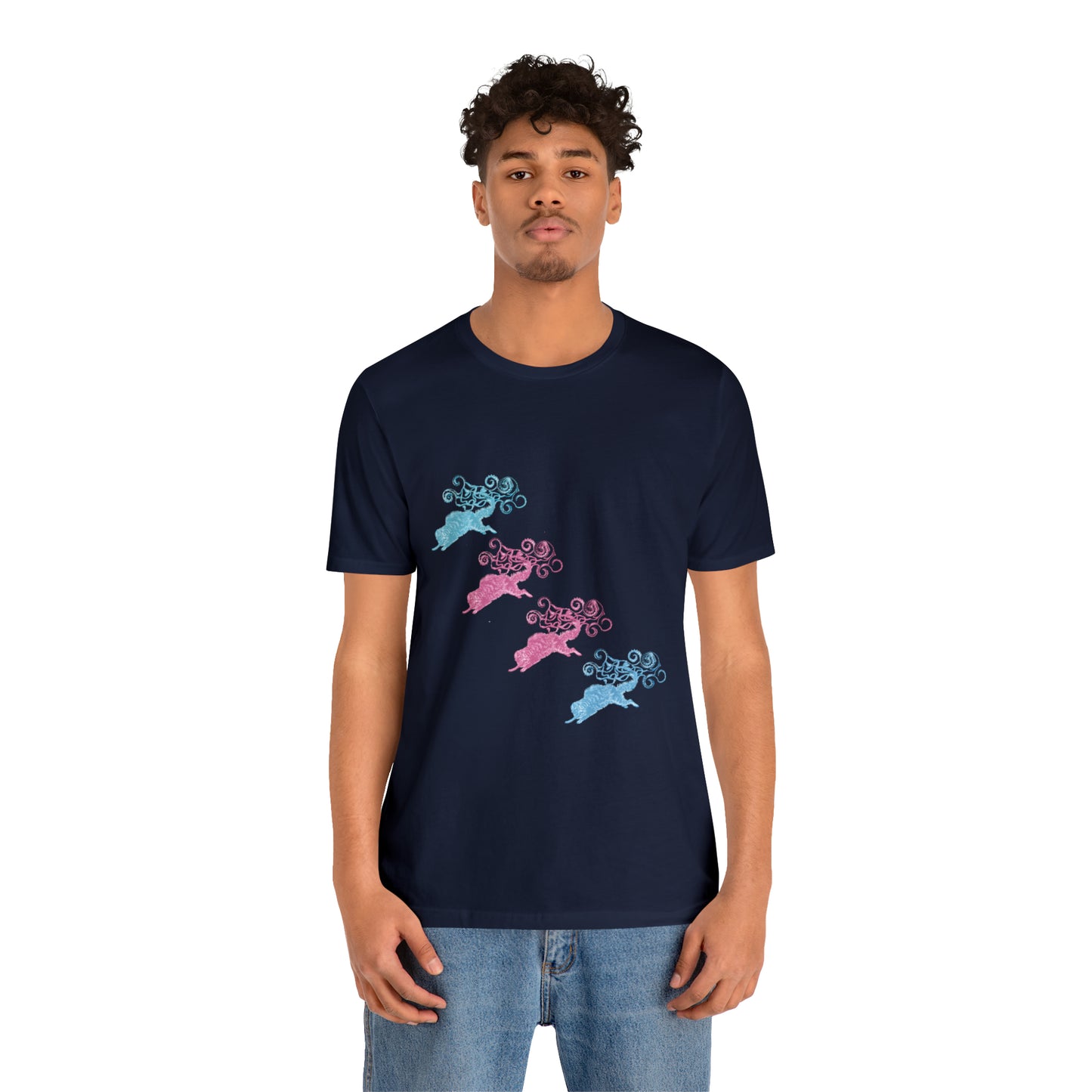 Pink & Blue Cat's Tail's Art Unisex Jersey Short Sleeve Tee