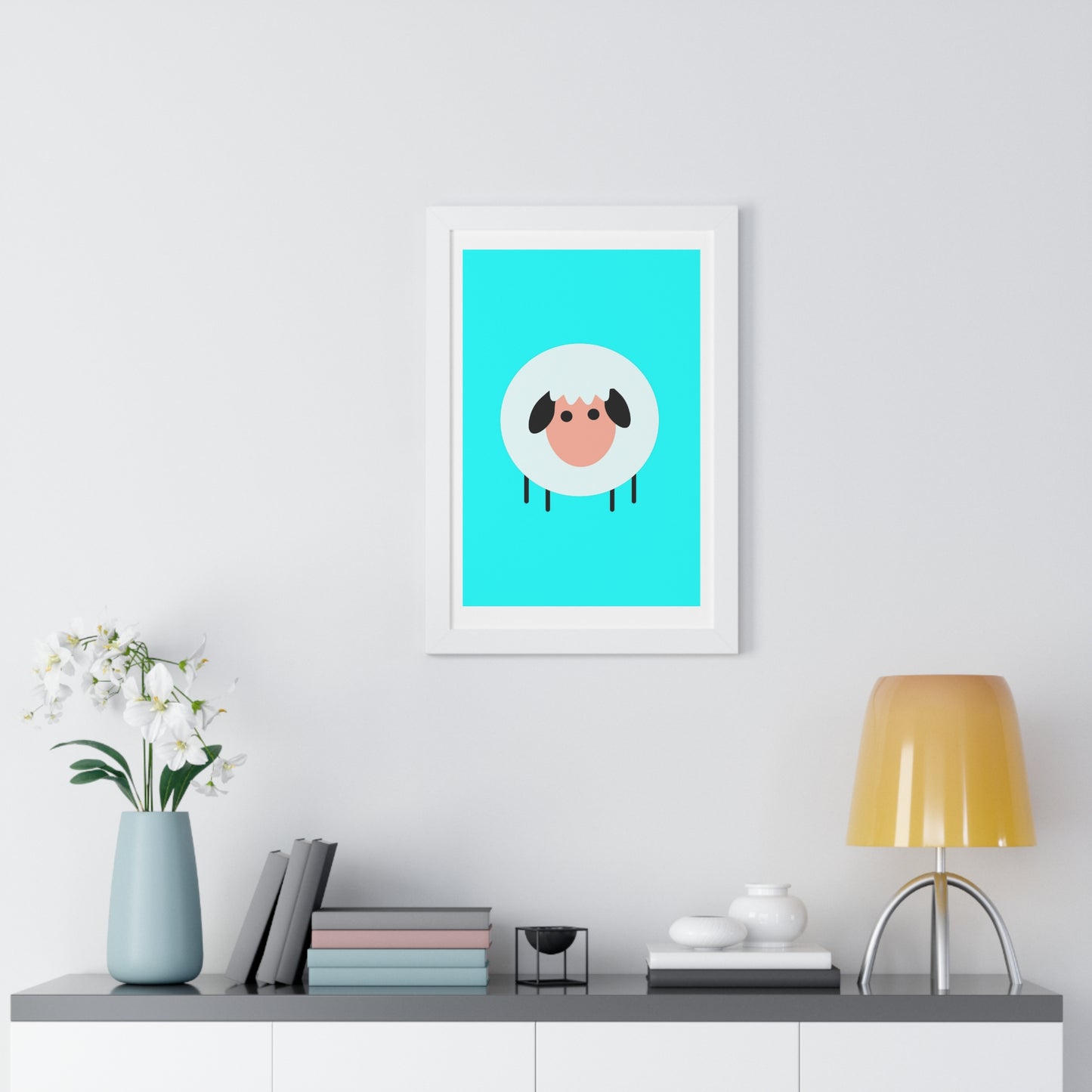 Sheep Blue Art Framed Vertical Poster