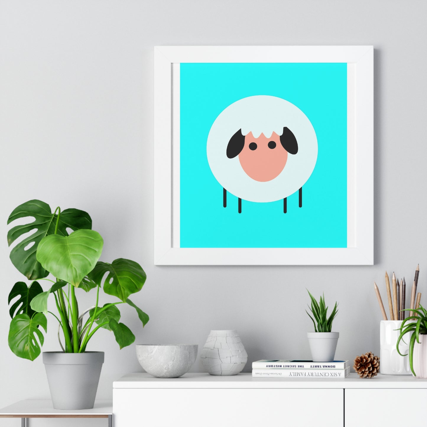 Sheep Blue Art Framed Vertical Poster