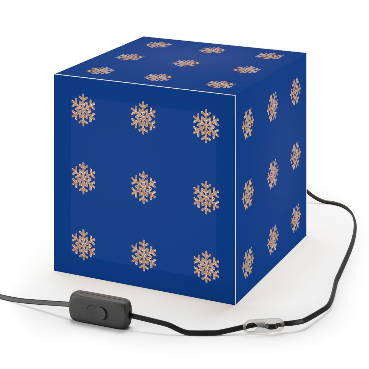 Rose Gold Glitter Snowflake, Dark Blue Light Cube Lamp