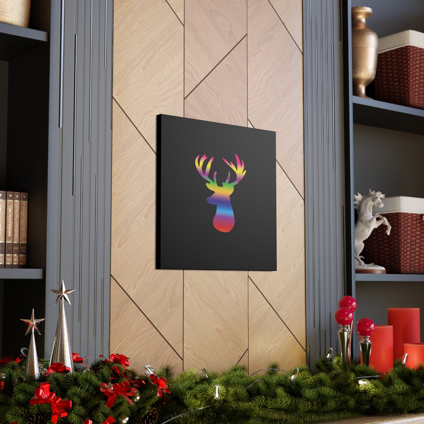 Rainbow Stag Head Canvas Gallery Wraps