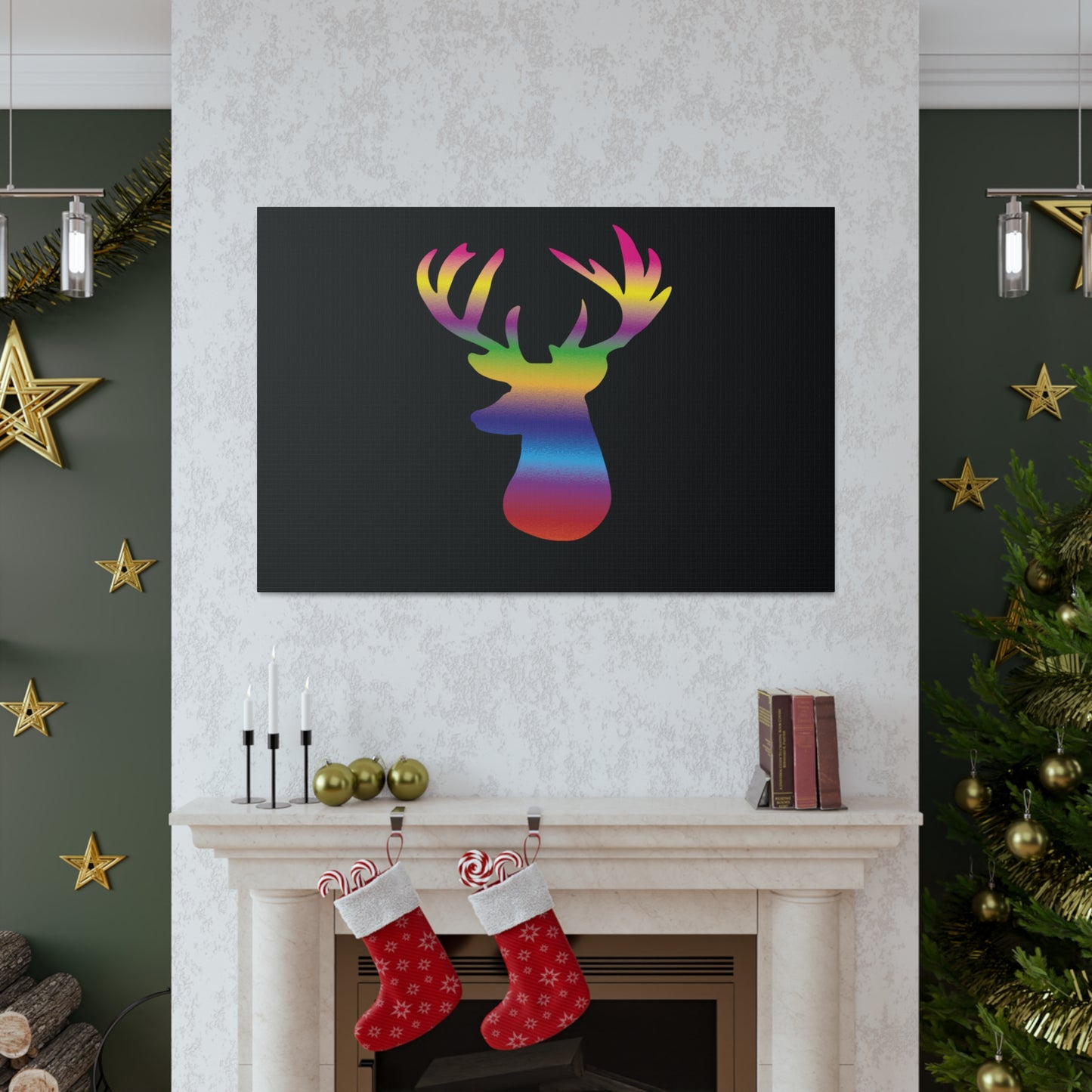 Rainbow Stag Head Canvas Gallery Wraps