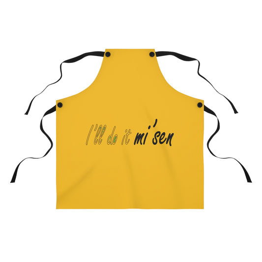 I'll do it mi' sen Sheffield Dialect Quote, Typography Yellow Apron (AOP)