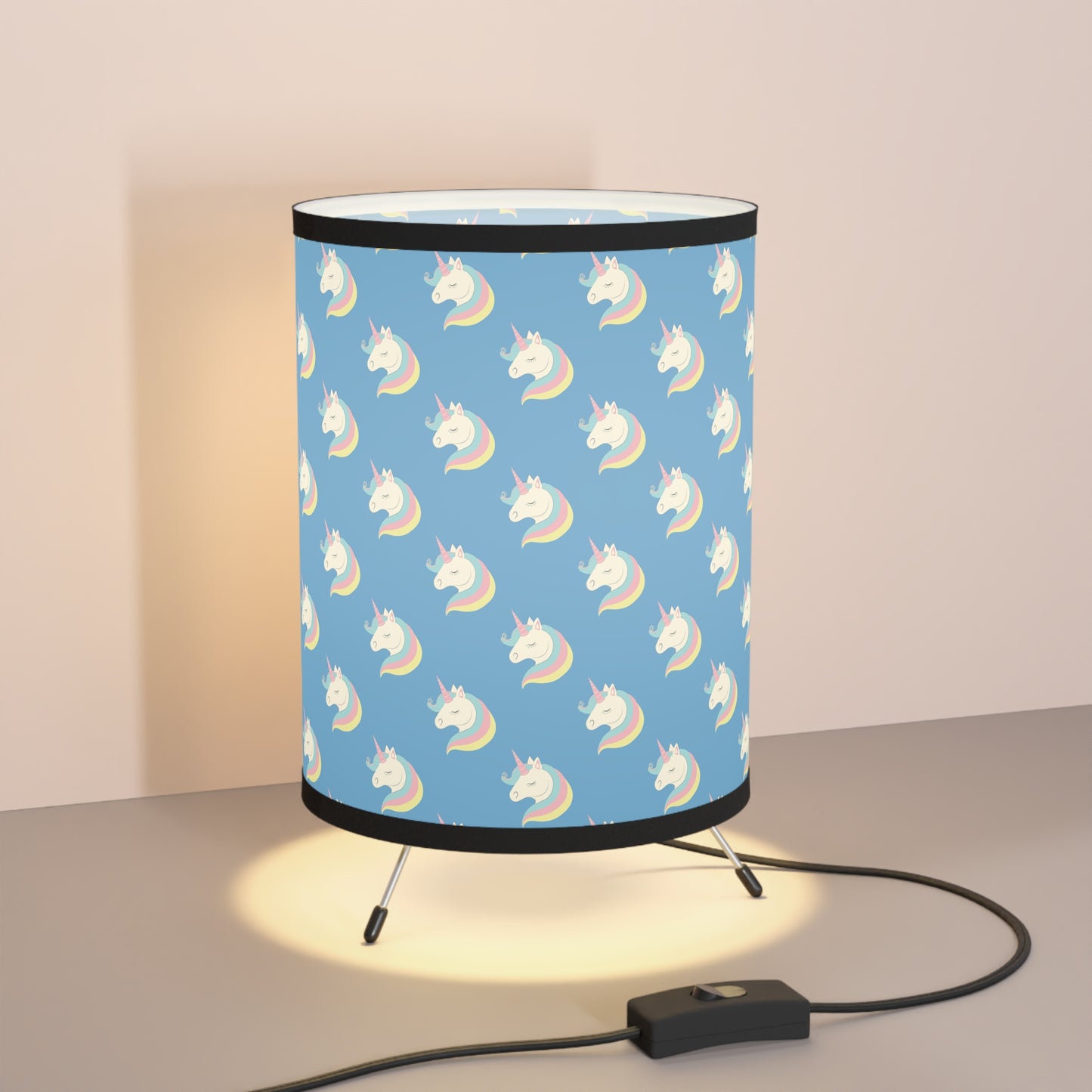 Unicorn Pattern Blue Tripod Lamp with High-Res Printed Shade, US\CA plug