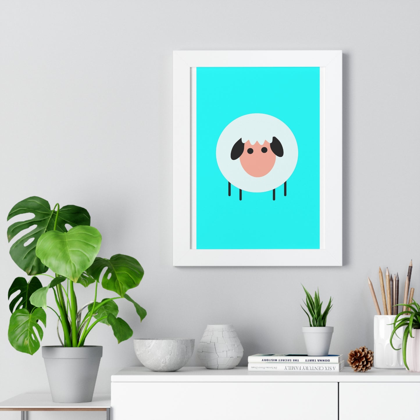 Sheep Blue Art Framed Vertical Poster