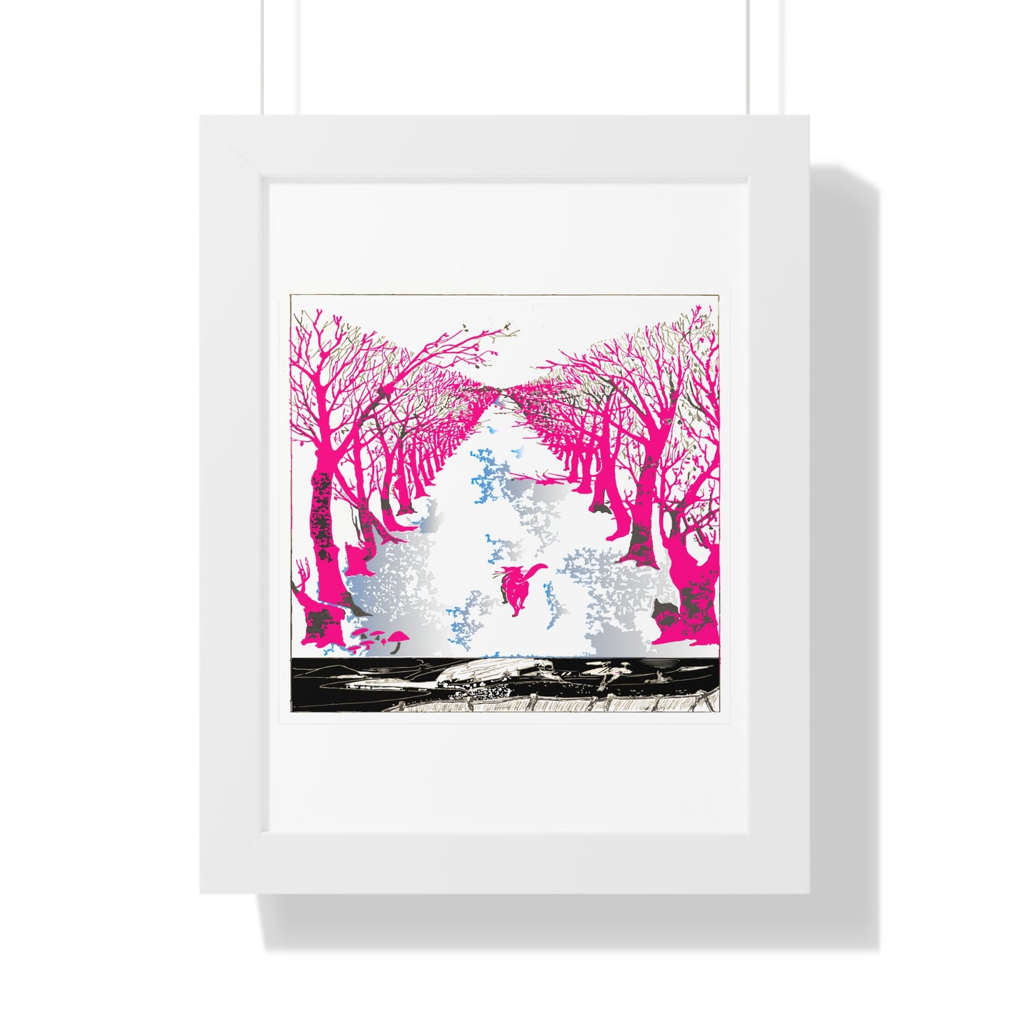 Pink Cat in the Woods Art Work Framed Vertical Poster