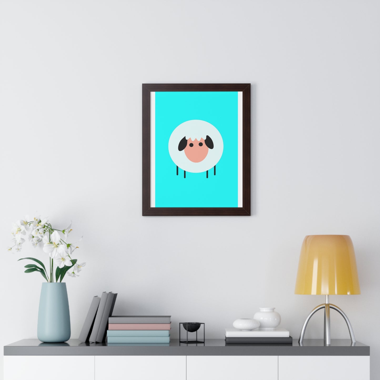 Sheep Blue Art Framed Vertical Poster