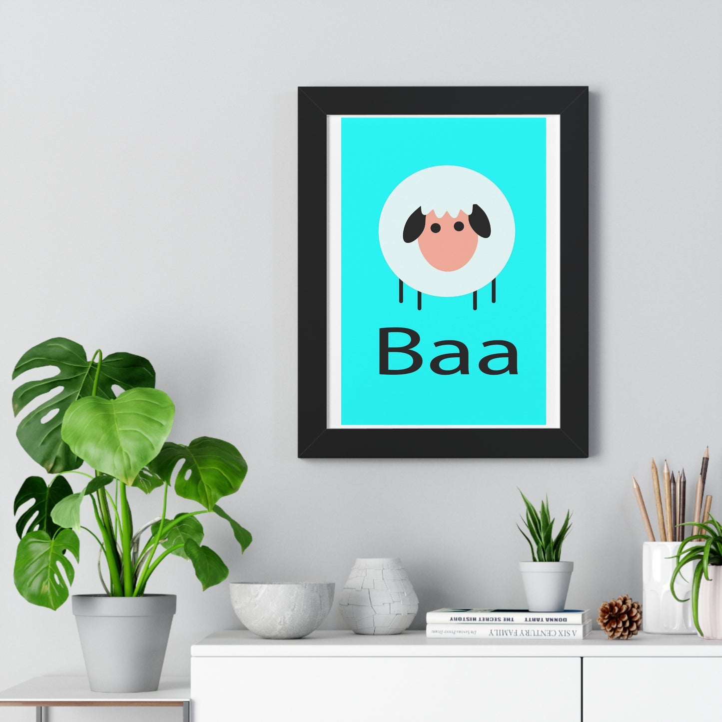 Sheep Baa Blue Art Framed Vertical Poster