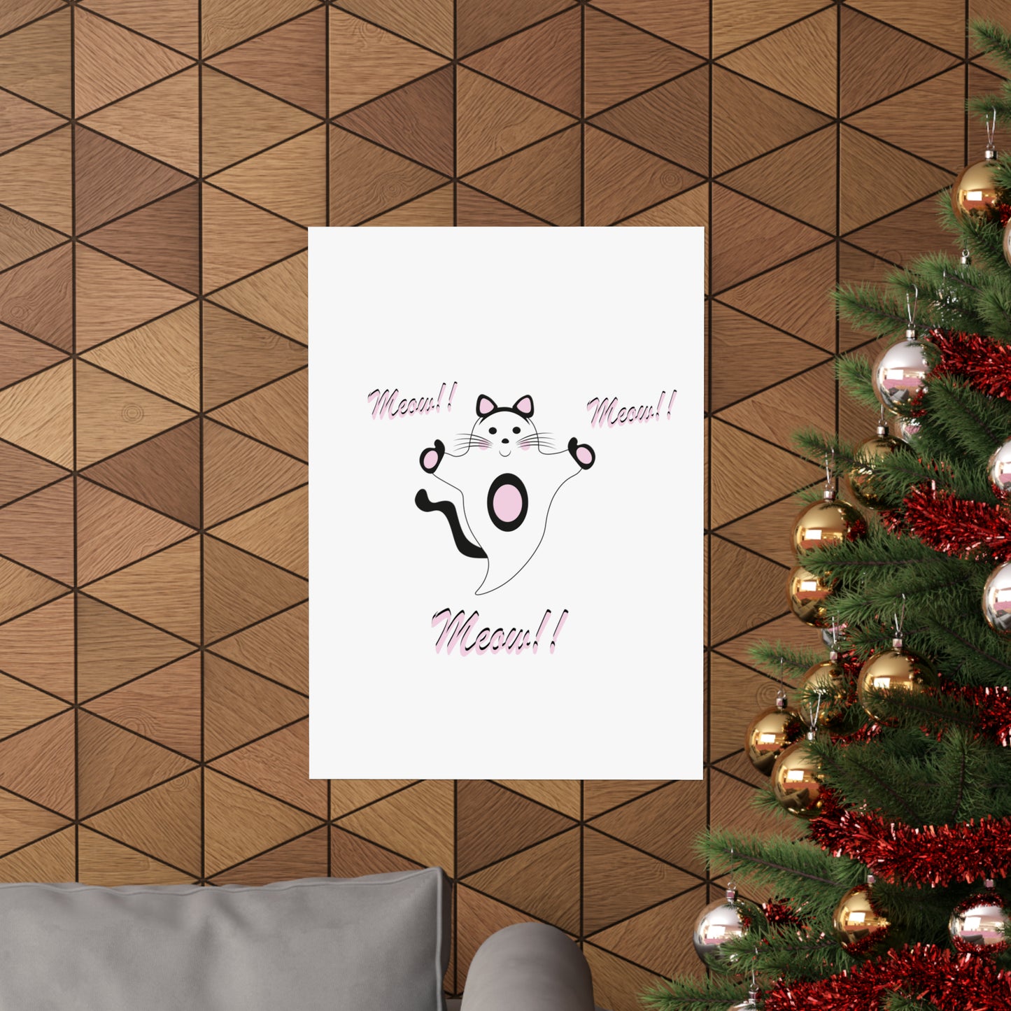 Meow Cat Ghost Halloween Matte Vertical Posters