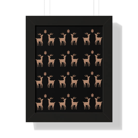 Deer Gold Pattern Framed Vertical Poster