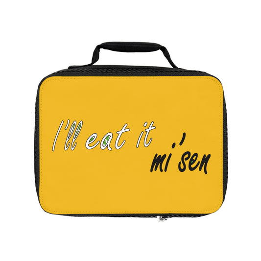 I'll eat it mi' sen Sheffield Dialect, Typography Art Yellow Lunch Bag