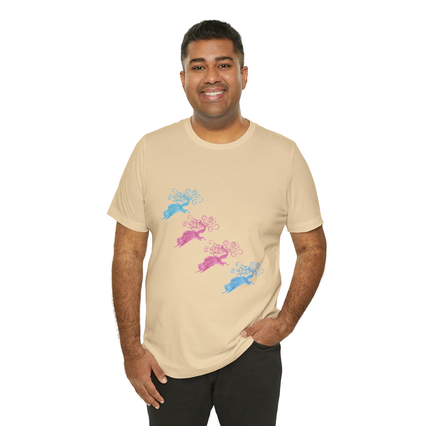 Pink & Blue Cat's Tail's Art Unisex Jersey Short Sleeve Tee