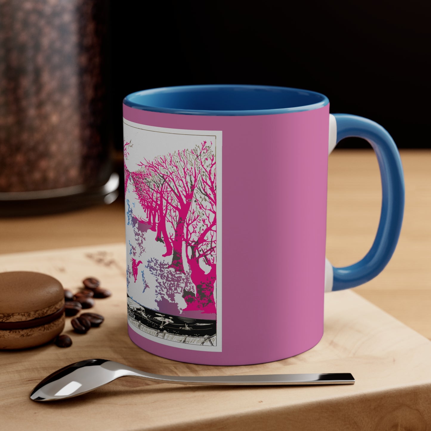 Pink Cat in the Woods Art Accent Coffee Mug, 11oz