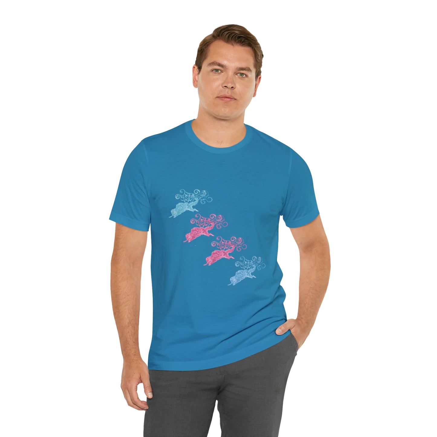 Pink & Blue Cat's Tail's Art Unisex Jersey Short Sleeve Tee